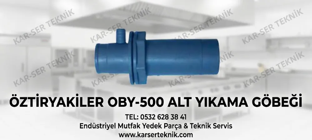 Öztiryakiler OBY-500 bulaşık makinesi alt yıkama göbeği orijinal yedek parça. Mavi polimer gövde, Ø32 mm giriş bağlantısı.