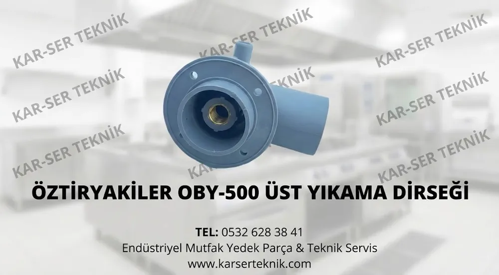 Öztiryakiler OBY-500 bulaşık makinesi üst yıkama göbeği orijinal yedek parça. Mavi polimer gövde, Ø32 mm giriş bağlantısı.